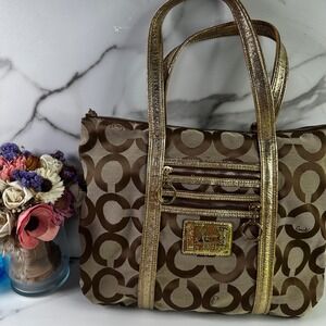 Coach Tan and Gold Signature Tote